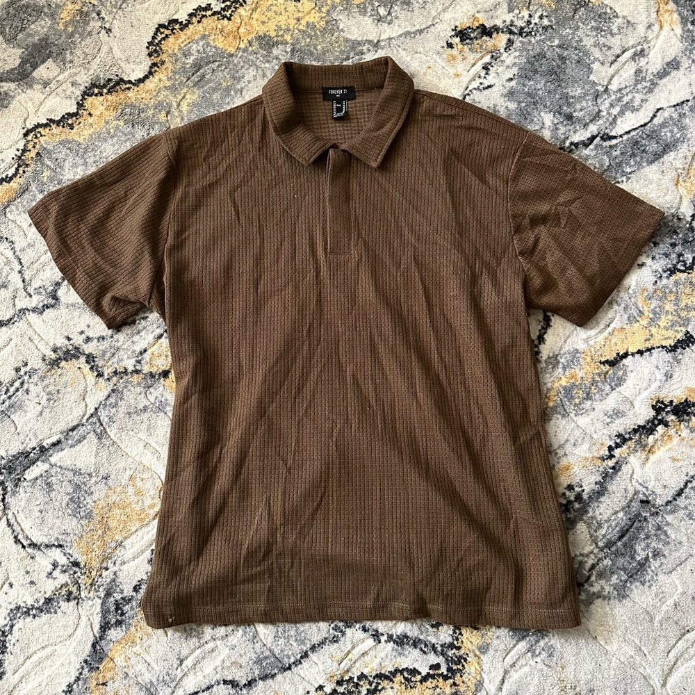 Brown Textured Collared Forever 21 Shirt